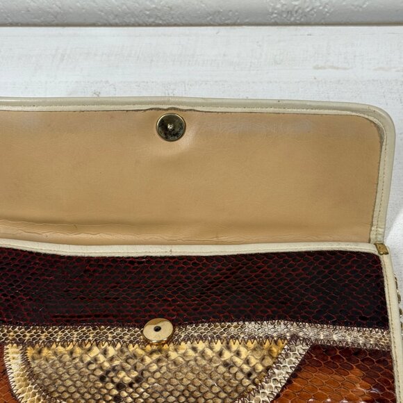Vintage Original by Caprice Snakeskin Leather Envelope Clutch Crossbody Chain - Picture 6 of 13
